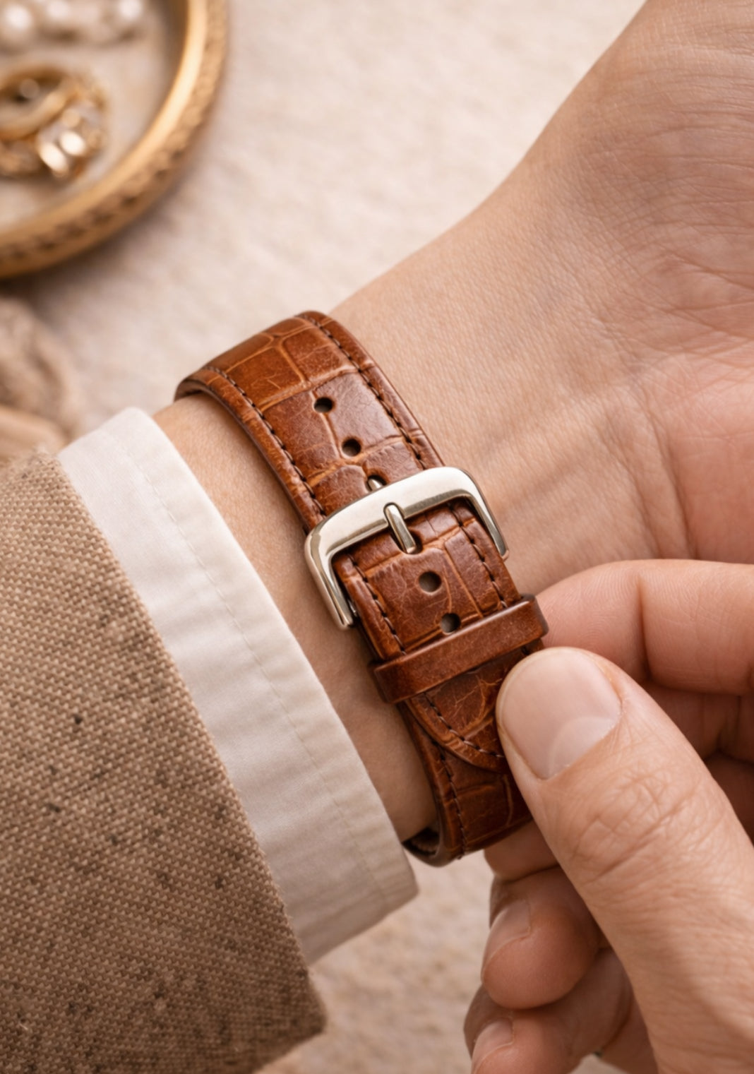 OLD MONEY CARTIER LEATHER STRAPS WOODY  BROWN