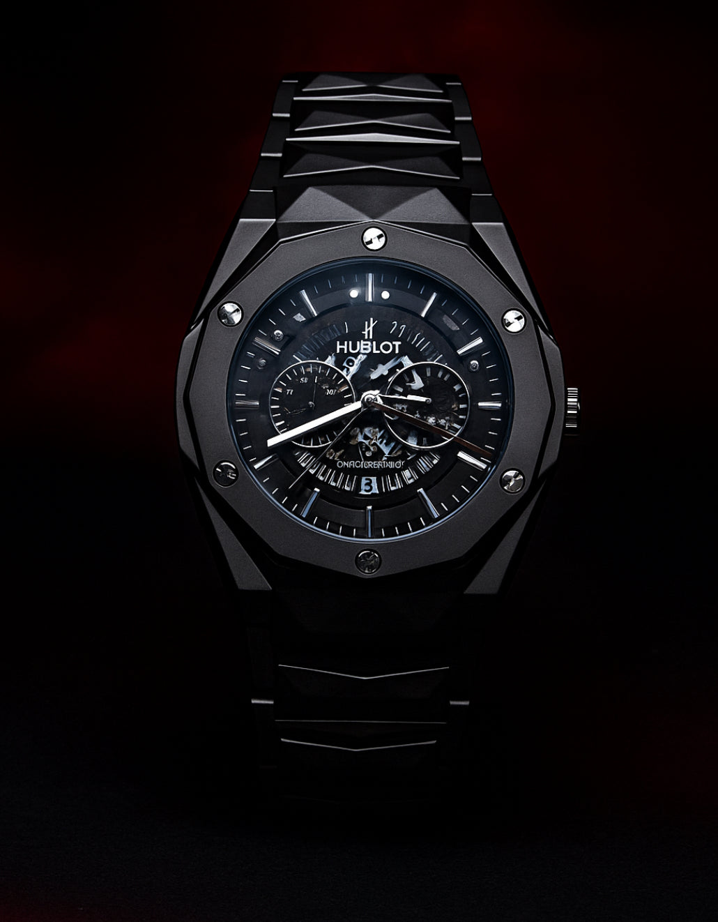 Hublot skeleton diamont cut black stainless steel