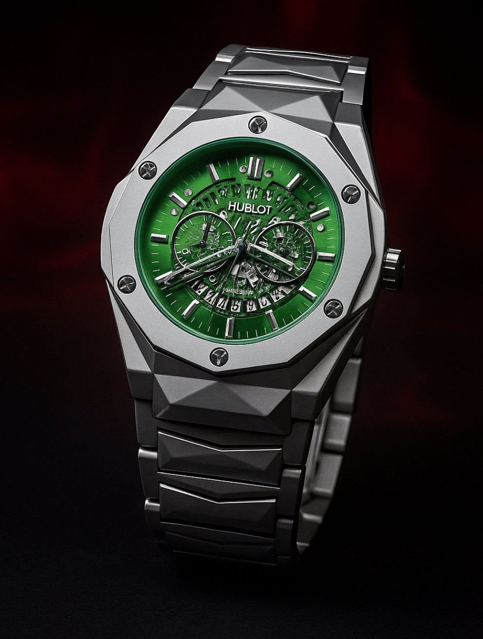 Hublot diamond cut with green dial